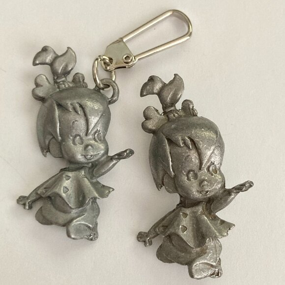 Vintage Pebbles Flintstone Pin Zipper Pull Set Warner Bros Purse Backpack Charm - Picture 7 of 9